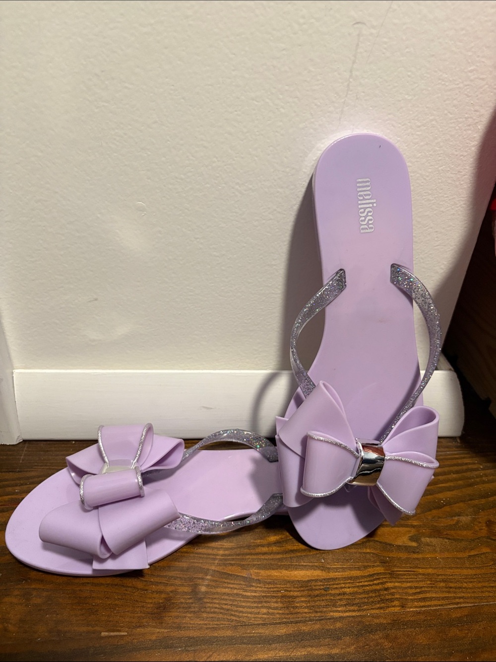 Melissa Lilac Bow Jelly Sandals with Glitter Straps sz 7